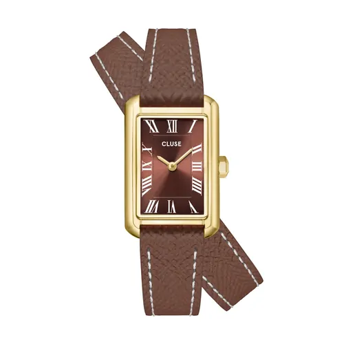 21mm Belisenna Womens Quartz Watch With Rectangular Brown & Gold Dial & Brown Leather Band By CLUSE image