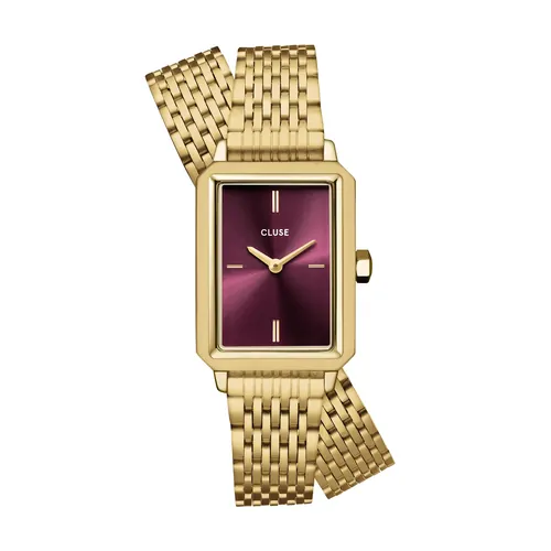 30.6mm Fluette Womens Quartz Watch With Rectangular Purple Dial & Gold Link Band By CLUSE image
