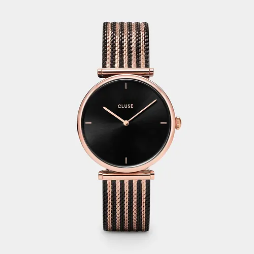 33mm Triomphe Womens Quartz Watch With Black Dial & Rose Gold & Black Mesh Band By CLUSE image
