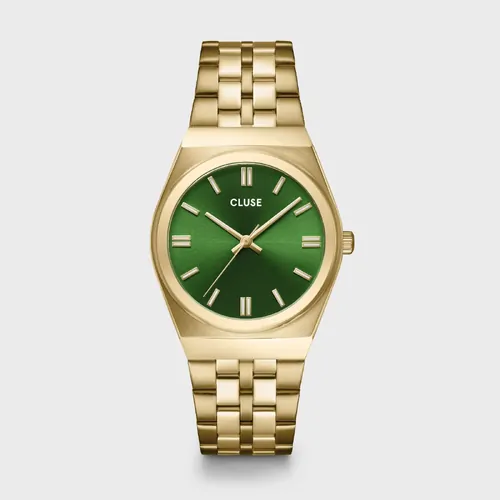 33mm Retro 70's Womens Quartz Watch With Green Dial & Gold Stainless Steel Link Band By CLUSE image