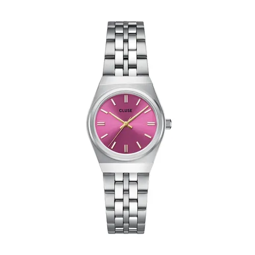 23mm Retro 70's Womens Quartz Watch With Fuchsia Pink Dial & Silver Stainless Steel Link Band By CLUSE image