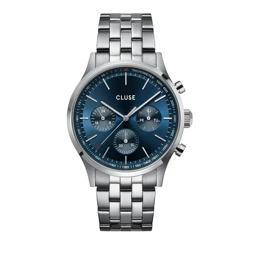 41mm Anthéor Multifunction Mens Quartz Watch With Blue Dial & Silver Stainless Steel Link Band By CLUSE image