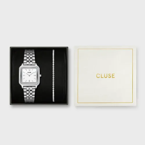 Gift Set- 28mm Gracieuse Silver Link Womens Quartz Watch With Élevé Silver Tennis Bracelet By CLUSE image