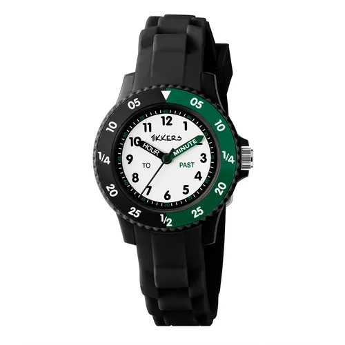 Time Teacher Black & Green Youth Quartz Watch With Silicone Strap By TIKKERS image