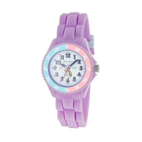 Time Teacher Girls Quartz Watch With Unicorn Dial & Purple Silicone Strap By TIKKERS image