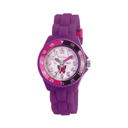 Time Teacher Dark Purple Youth Quartz Watch With Butterfly Dial & Silicone Strap By TIKKERS image