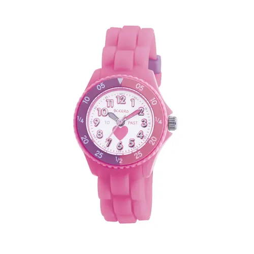 Time Teacher Pink Youth Quartz Watch With Love Heart Dial & Silicone Strap By TIKKERS image