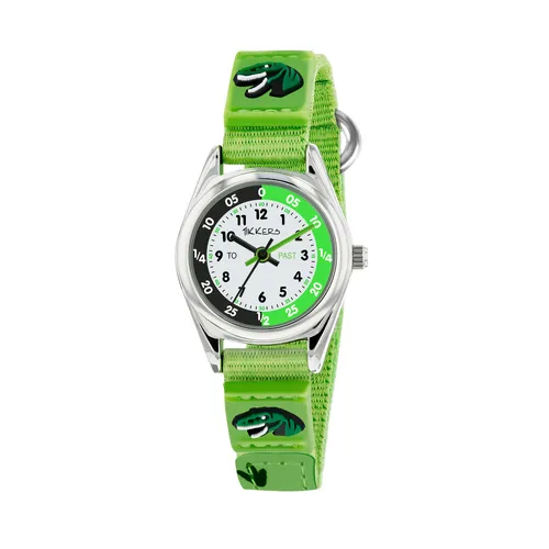 Time Teacher Green Youth Quartz Watch With Green Canvas Dinosaur Strap By TIKKERS image