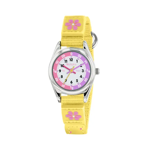 Time Teacher Yellow & Pink Youth Quartz Watch With Flower & Polka Dot Canvas Strap By TIKKERS image