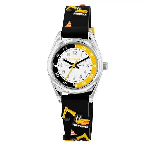 Time Teacher 3D Black & Yellow Diggers Kids Watch With Silicone Strap By TIKKERS image