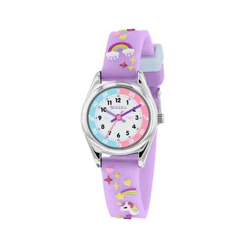 Time Teacher Purple Youth Quartz Watch With 3D Unicorn Silicone Strap By TIKKERS image