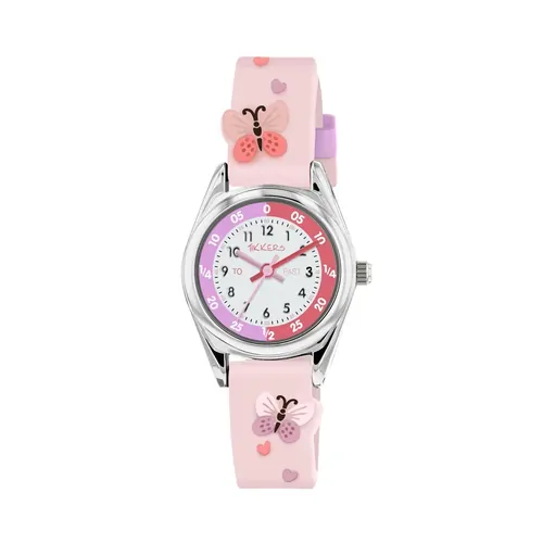 Time Teacher Pink Youth Quartz Watch With 3D Butterfly Silicone Strap By TIKKERS image