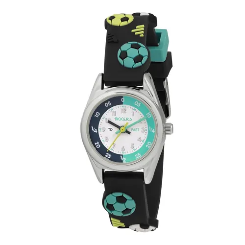 Time Teacher 3D Black & Teal Soccer Ball Kids Watch With Silicone Strap By TIKKERS image