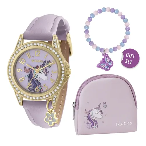  Purple Sparkle Unicorn Kids Watch Gift Set With Bracelet & Purse By TIKKERS image