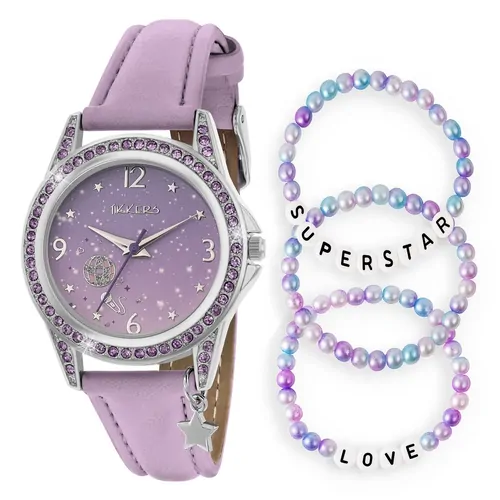 Purple Sparkle Kids Watch Gift Set With Beaded Friendship Bracelets By TIKKERS image