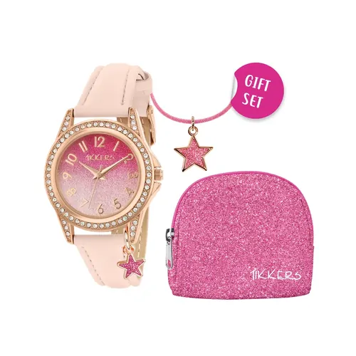 Pink Glitter Kids Watch Gift Set With Necklace & Purse By TIKKERS image