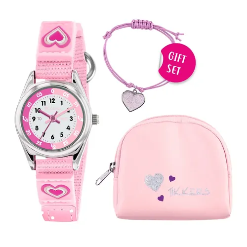 Time Teacher 3D Pink Heart Kids Watch Gift Set With Bracelet & Purse By TIKKERS image