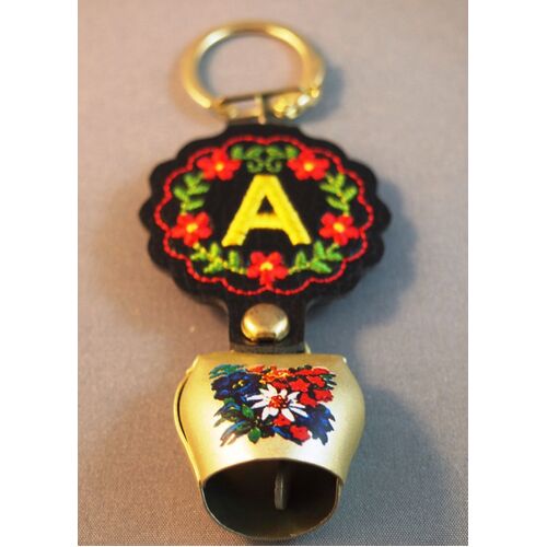 Embroidered Initial Bell Keyring (initial "a")