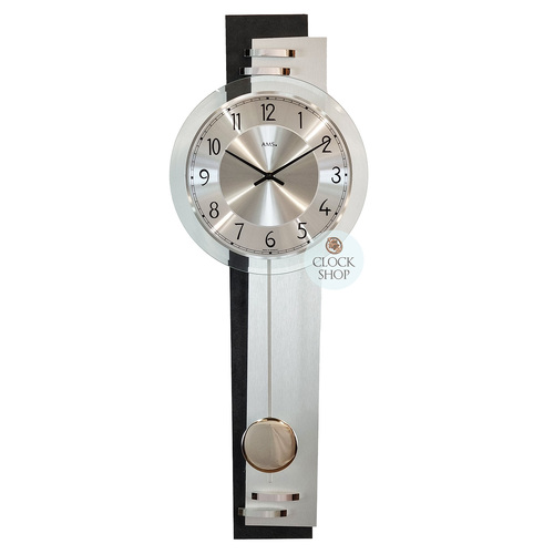 65cm Black & Silver Pendulum Wall Clock With Round Dial By AMS image