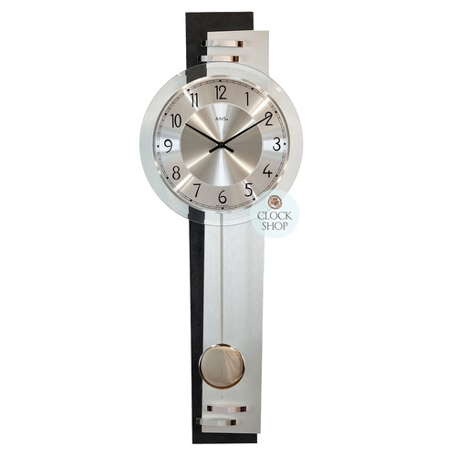 65cm Black & Silver Pendulum Wall Clock With Round Dial By AMS