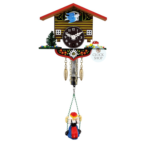 Swiss House Mechanical Chalet Clock With Swinging Doll 10cm By TRENKLE
