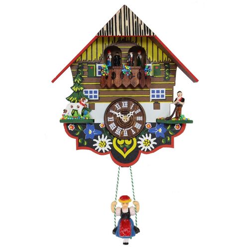 Swiss House Battery Chalet Clock With Dancers & Swinging Doll 19cm By TRENKLE