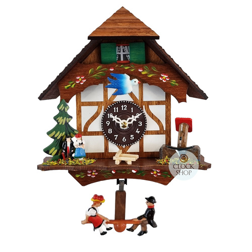 Tudor House Battery Chalet Clock With Seesaw 15cm By TRENKLE