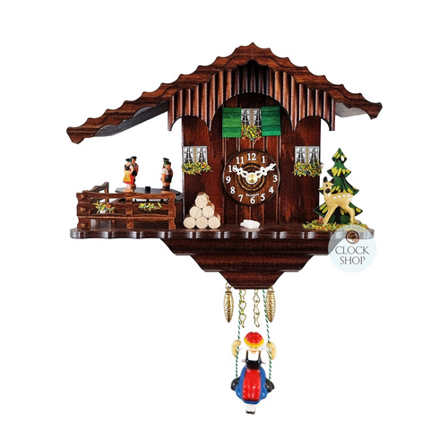 Forest Cabin Battery Chalet Clock With Dancers & Swinging Doll 16cm By TRENKLE image