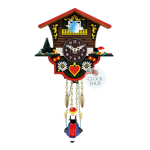 Swiss House Battery Chalet Clock With Swinging Doll 12cm By TRENKLE image