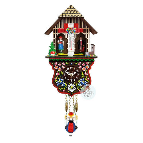 Swiss Weather House Battery Chalet Kuckulino With Swinging Doll 20cm By TRENKLE image