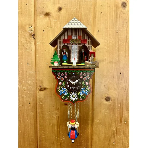 Swiss Weather House Battery Chalet Kuckulino With Swinging Doll 20cm By TRENKLE (Repaired Corner) image