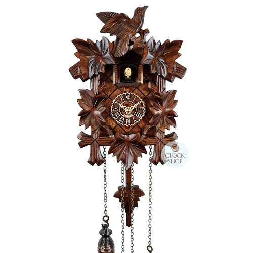 5 Leaf & Bird Battery Carved Cuckoo Clock 22cm By TRENKLE