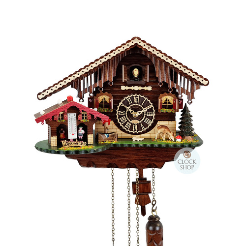 Black Forest Battery Chalet Cuckoo Clock With Weather House 25cm By TRENKLE image