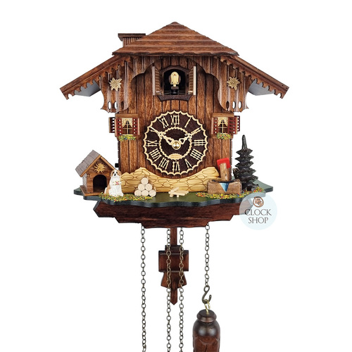 Black Forest Battery Chalet Cuckoo Clock With Dog & Kennel 22cm By TRENKLE