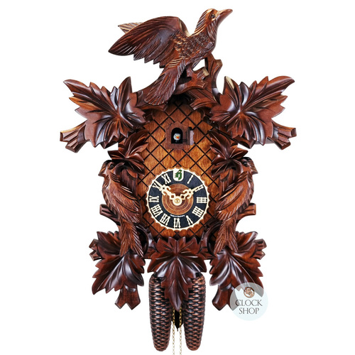 5 Leaf & Bird 8 Day Mechanical Carved Cuckoo Clock With Side Birds 48cm By HÖNES image
