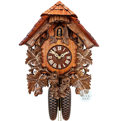 Owls & Leaves 8 Day Mechanical Chalet Cuckoo Clock With Hooting Owl Call 36cm By ROMBA