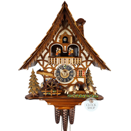 Angry Goats & Water Wheel 1 Day Mechanical Chalet Cuckoo Clock With Dancers 34cm By HÖNES