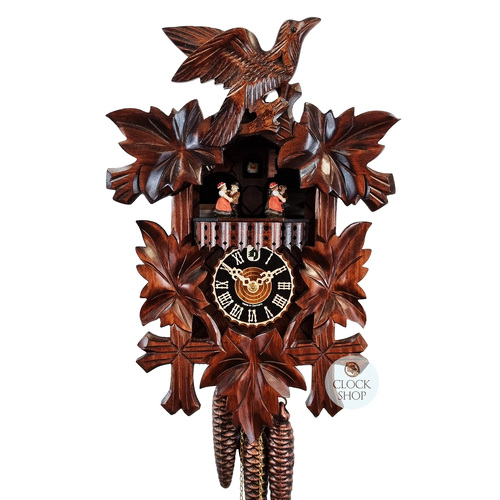 5 Leaf & Bird 1 Day Mechanical Carved Cuckoo Clock With Dancers 35cm By HÖNES