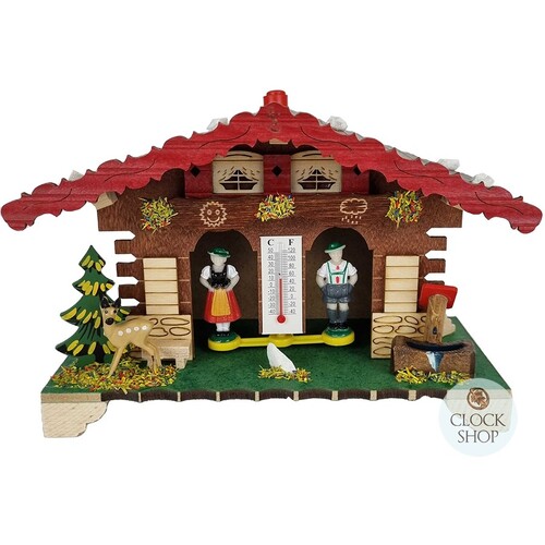 12cm Chalet Weather House With Deer & Water Trough By TRENKLE