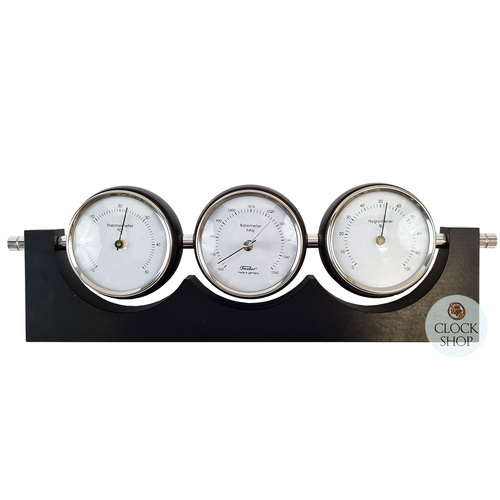 29cm Black Weather Station With Thermometer Barometer & Hygrometer By FISCHER  image