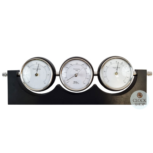 29cm Black Weather Station With Thermometer, Barometer & Hygrometer By FISCHER 