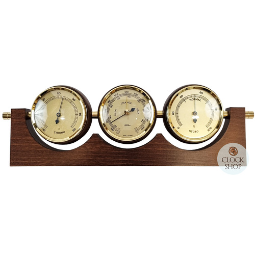 29cm Walnut Weather Station With Thermometer Barometer & Hygrometer By FISCHER  image