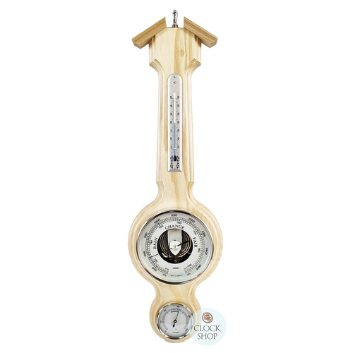 55cm Ash Traditional Weather Station With Barometer Thermometer & Hygrometer By FISCHER image