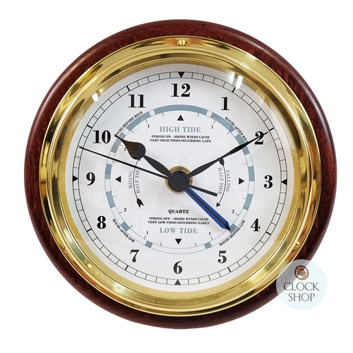 17cm Mahogany Quartz Time & Tide Clock By FISCHER