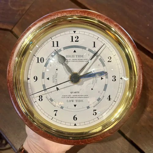17cm Mahogany Quartz Time & Tide Clock By FISCHER (Scratches Around Bezel) image