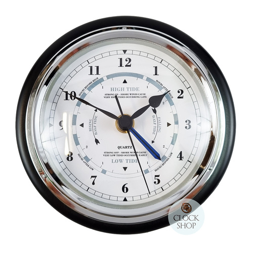 17cm Black Quartz Time & Tide Clock By FISCHER