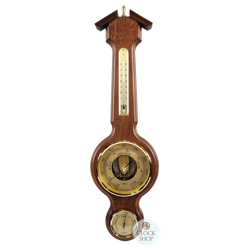 55cm Walnut Traditional Weather Station With Barometer Thermometer & Hygrometer By FISCHER  image