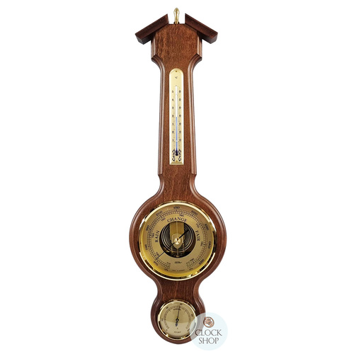 55cm Walnut Traditional Weather Station With Barometer, Thermometer & Hygrometer By FISCHER 