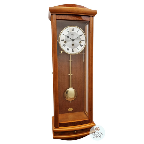 65cm Cherry 8 Day Mechanical Chiming Wall Clock With Piano Finish & Draw By AMS