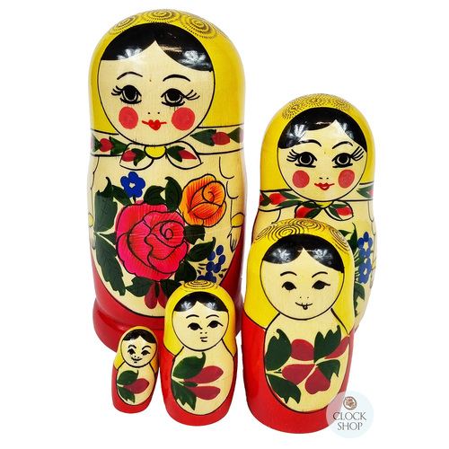Semenov Russian Dolls- Yellow Scarf & Red Dress 15cm (Set Of 5)